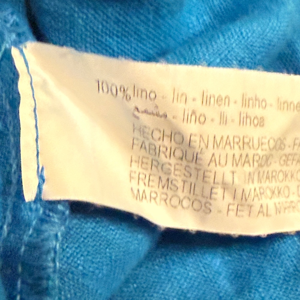 Zara Bright Blue Linen V-Neck Half Button Down Shirt - Picture 5 of 5